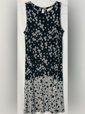 LOFT Floral Petal Drop-Waist Ruffle Dress Black White Small Petite